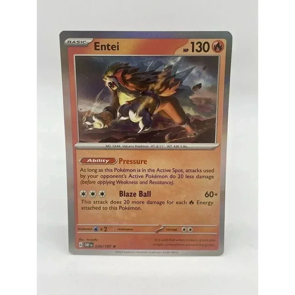 Entei 030/197 Sv03: Obsidian Flames Pokemon TCG Holo Mint Unplayed - Picture 1 of 7